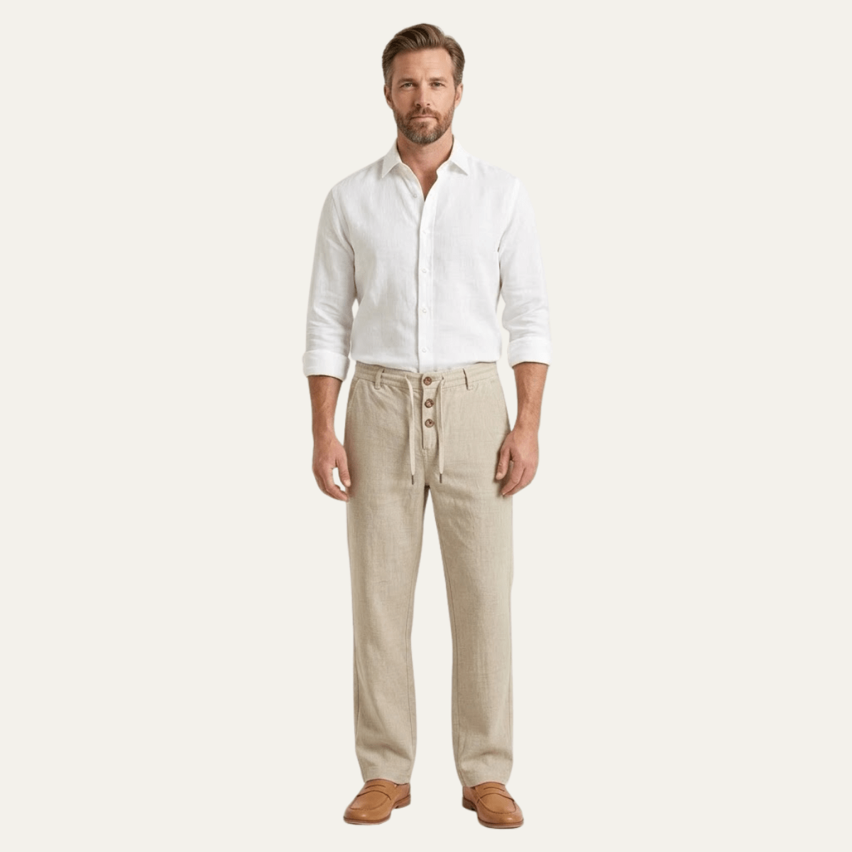 Lniane spodnie męskie – prosta nogawka, pełna długość - Arkadya Outlet - Men Pants