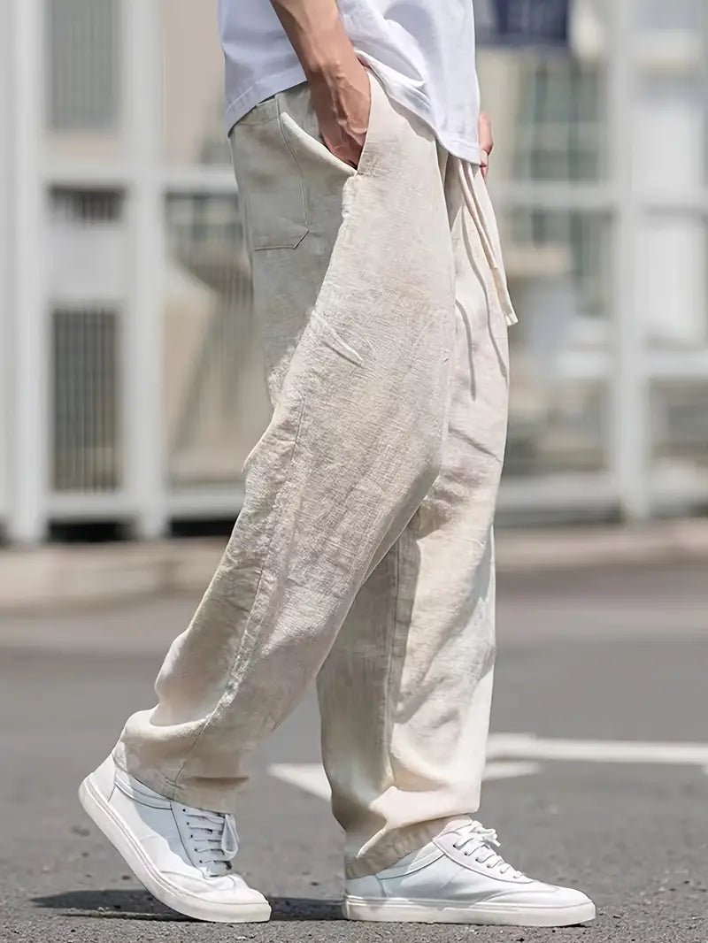 Lniane spodnie męskie – szerokie nogawki, długość kostka - Arkadya Outlet - Men Pants