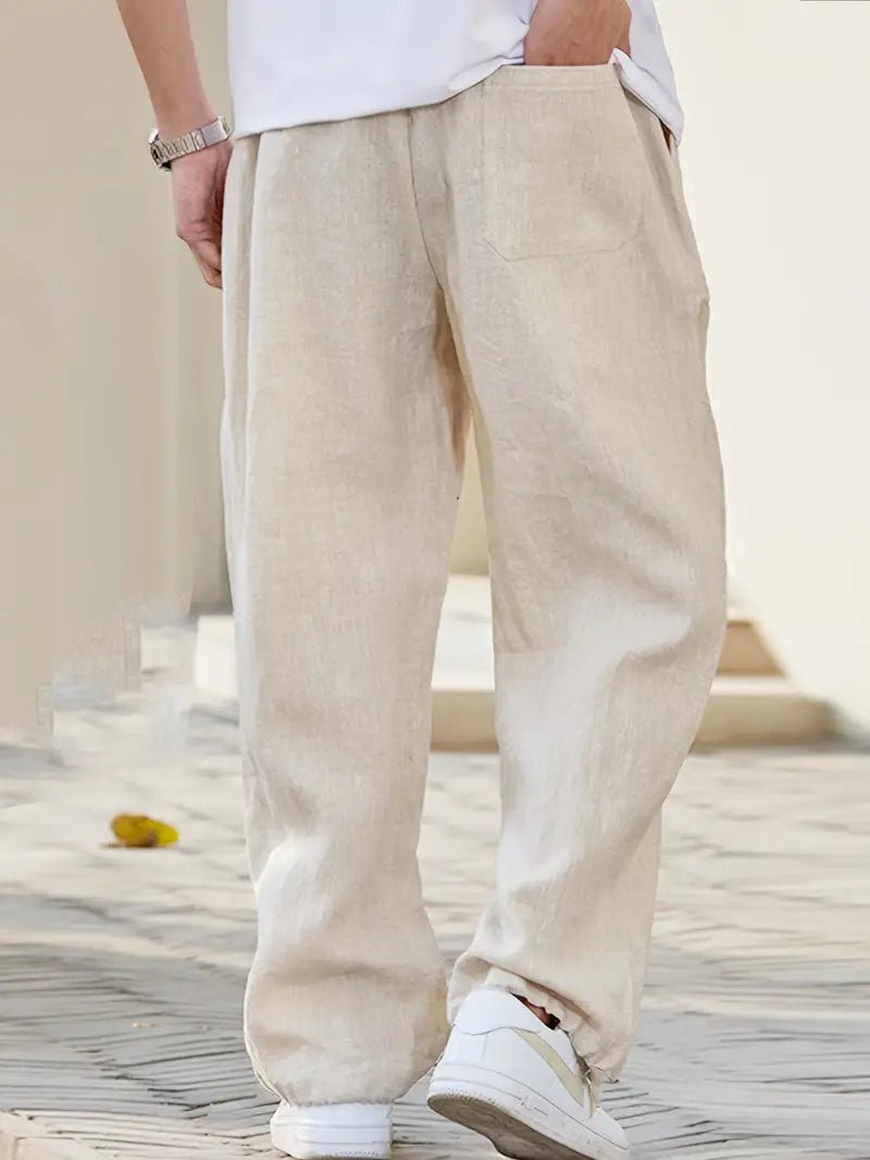 Lniane spodnie męskie – szerokie nogawki, długość kostka - Arkadya Outlet - Men Pants