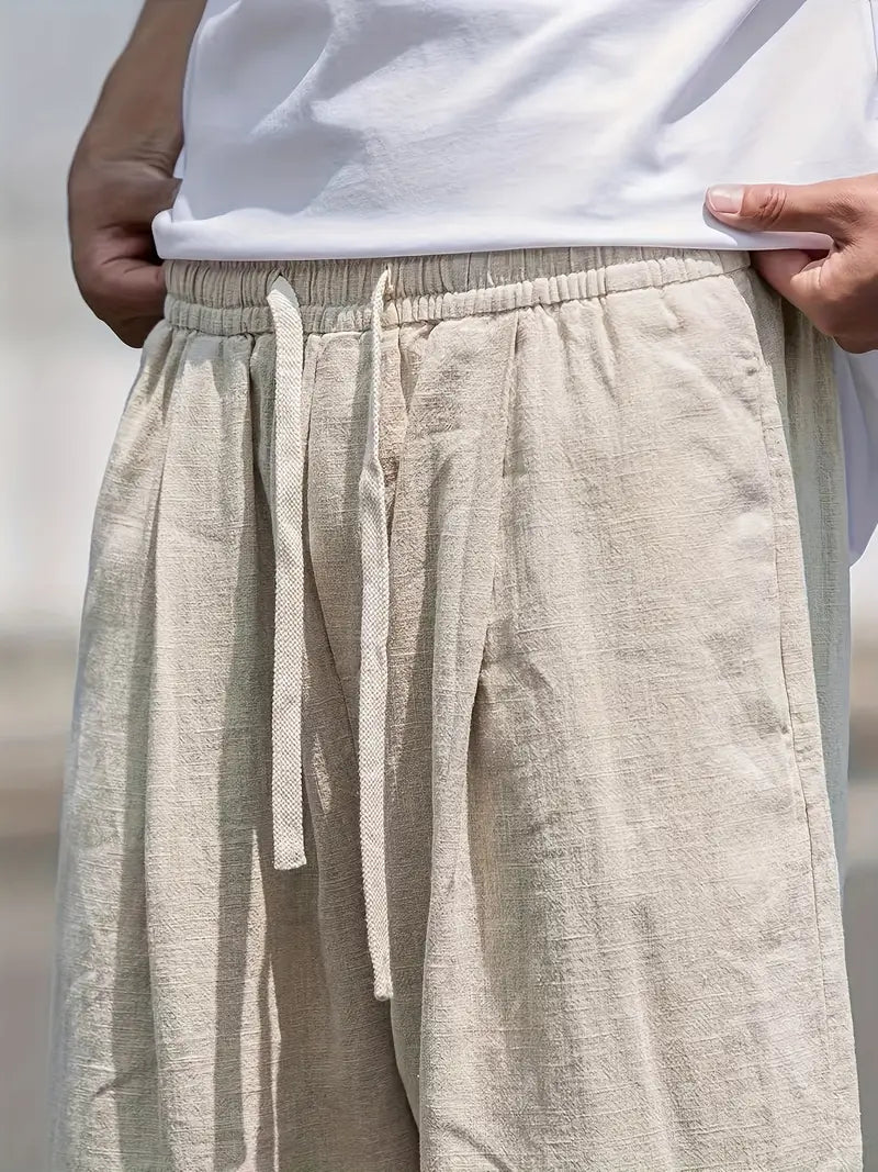 Lniane spodnie męskie – szerokie nogawki, długość kostka - Arkadya Outlet - Men Pants