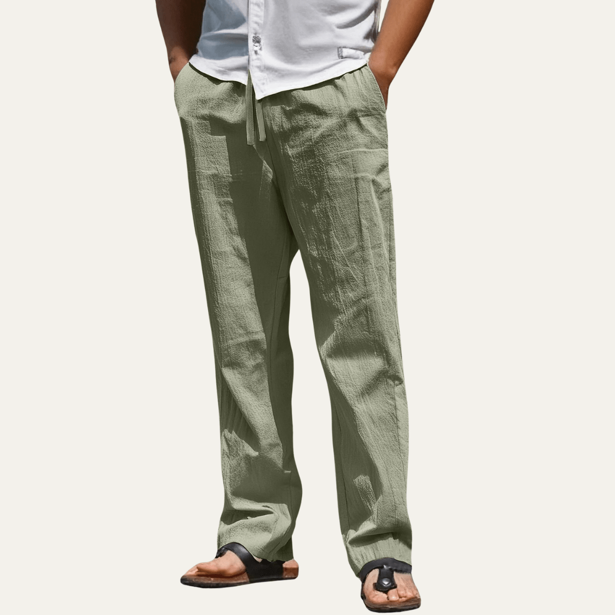 Lniane spodnie męskie – zwężana nogawka, dopasowany krój - Arkadya Outlet - Men Pants