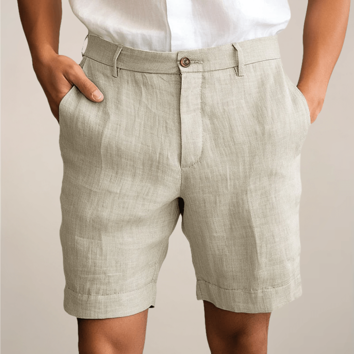 Lniane szorty męskie – luźny krój, elastyczny pas - Arkadya Outlet - Men Shorts