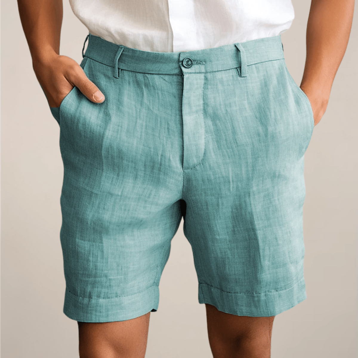 Lniane szorty męskie – luźny krój, elastyczny pas - Arkadya Outlet - Men Shorts