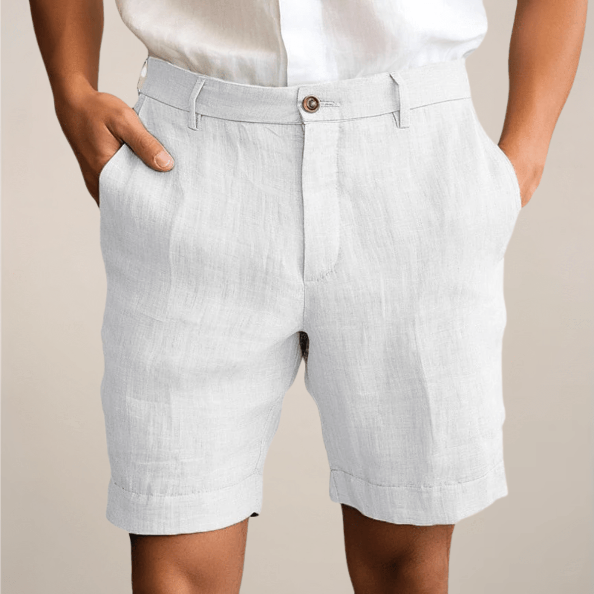 Lniane szorty męskie – luźny krój, elastyczny pas - Arkadya Outlet - Men Shorts