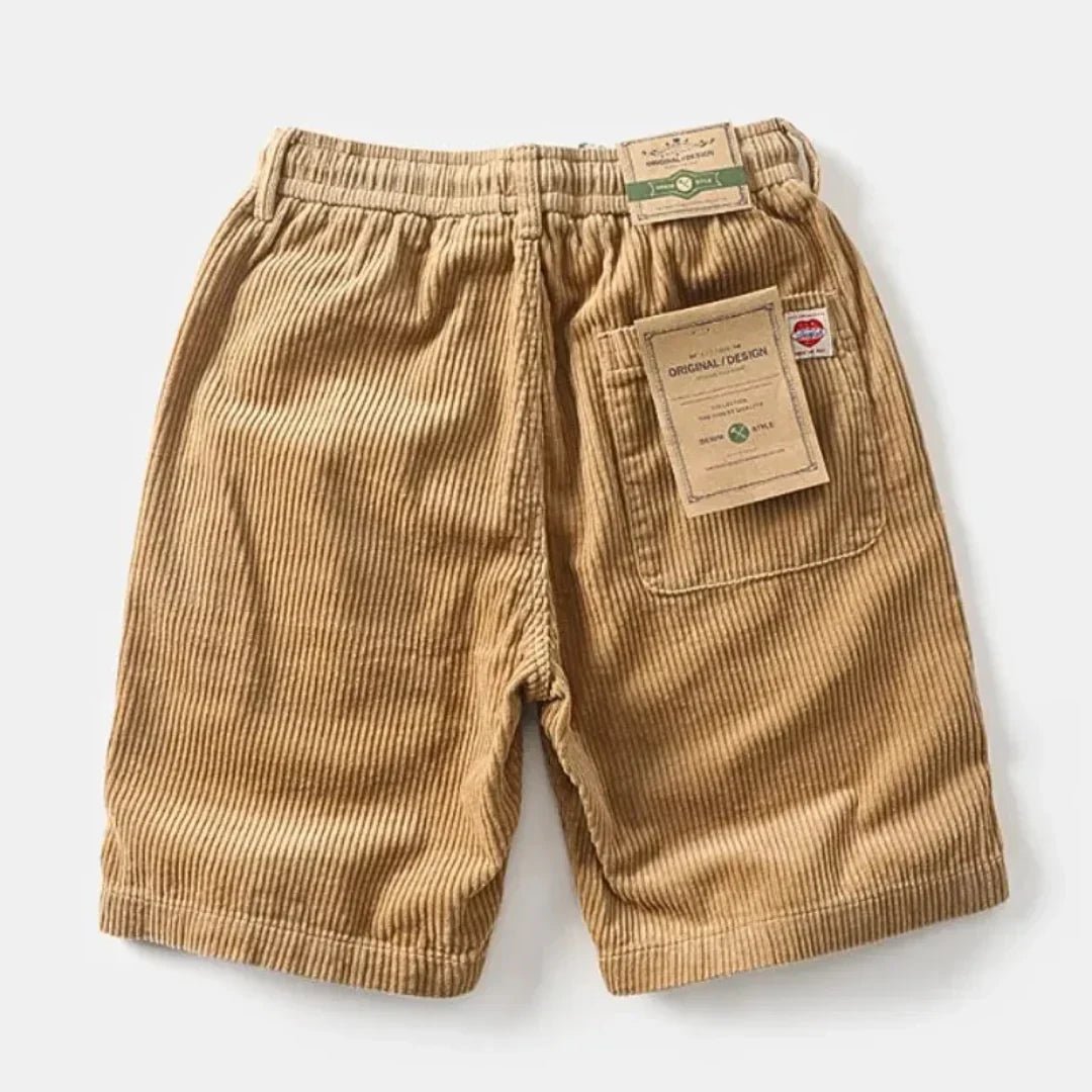 Lniane szorty męskie – luźny krój nad kolano, sznurek - Arkadya Outlet - Men Shorts