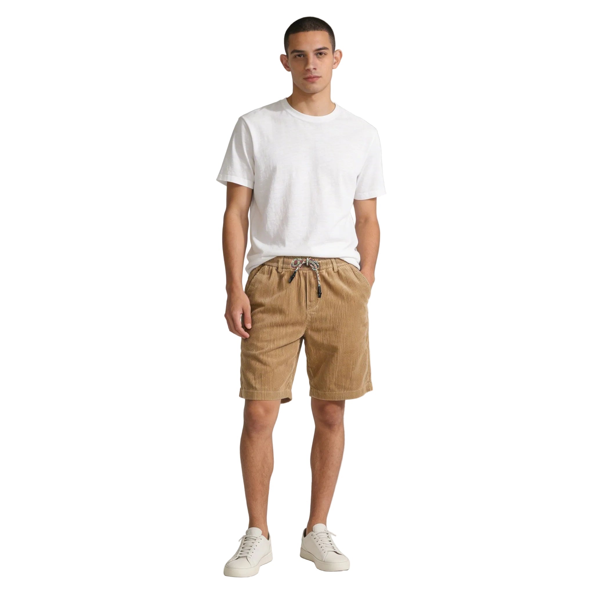 Lniane szorty męskie – luźny krój nad kolano, sznurek - Arkadya Outlet - Men Shorts