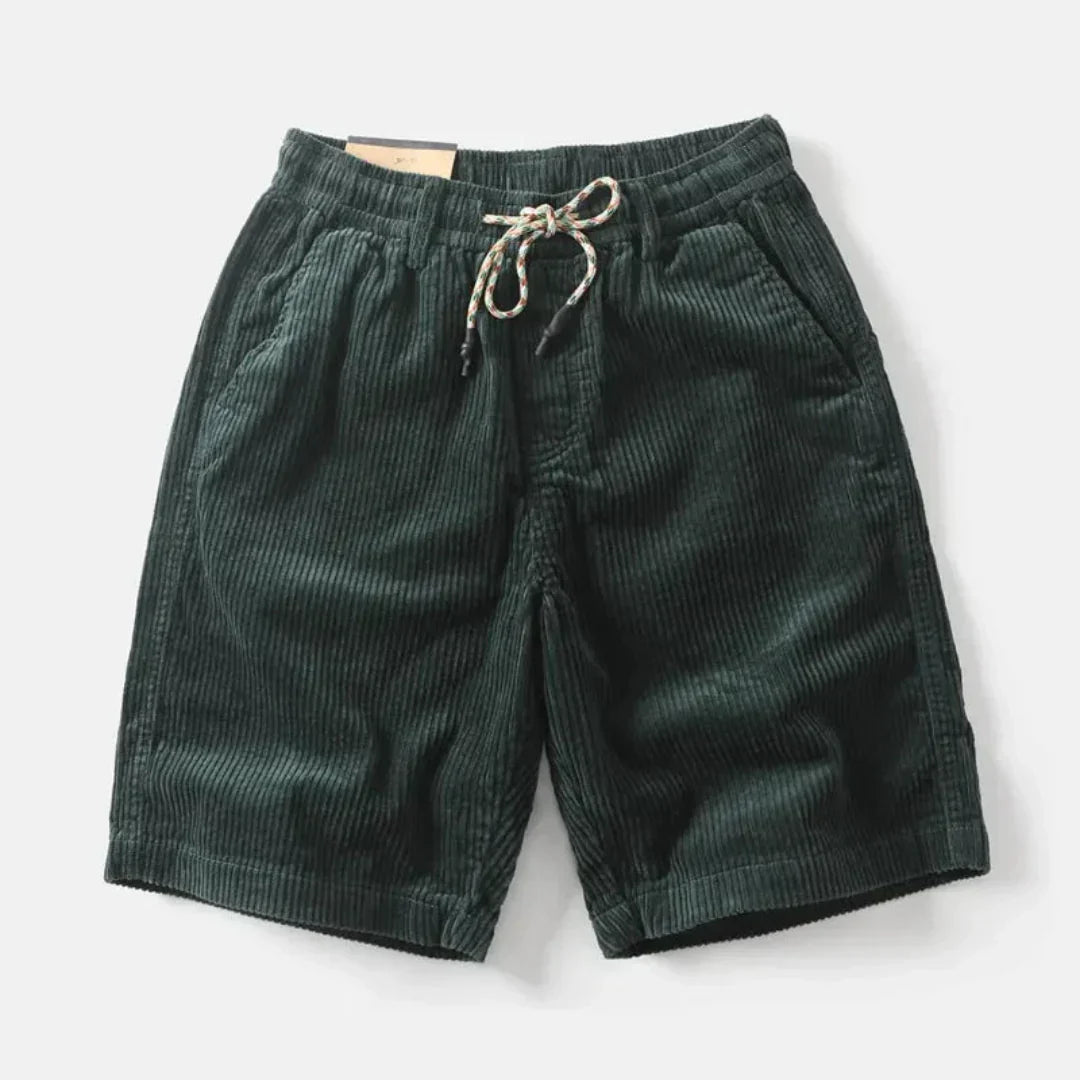 Lniane szorty męskie – luźny krój nad kolano, sznurek - Arkadya Outlet - Men Shorts