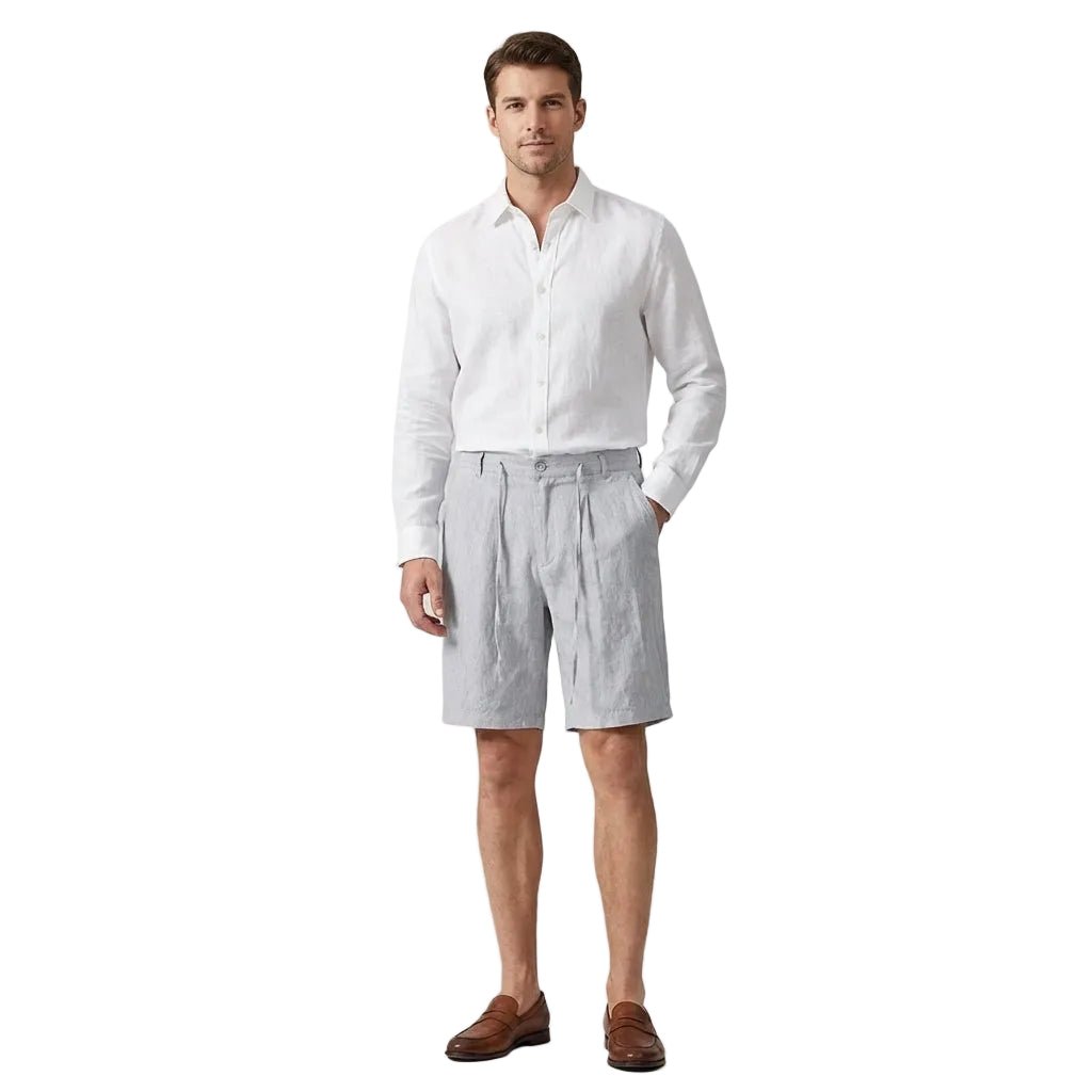 Lniane szorty męskie – luźny krój, sznurek, guzik - Arkadya Outlet - Men Shorts