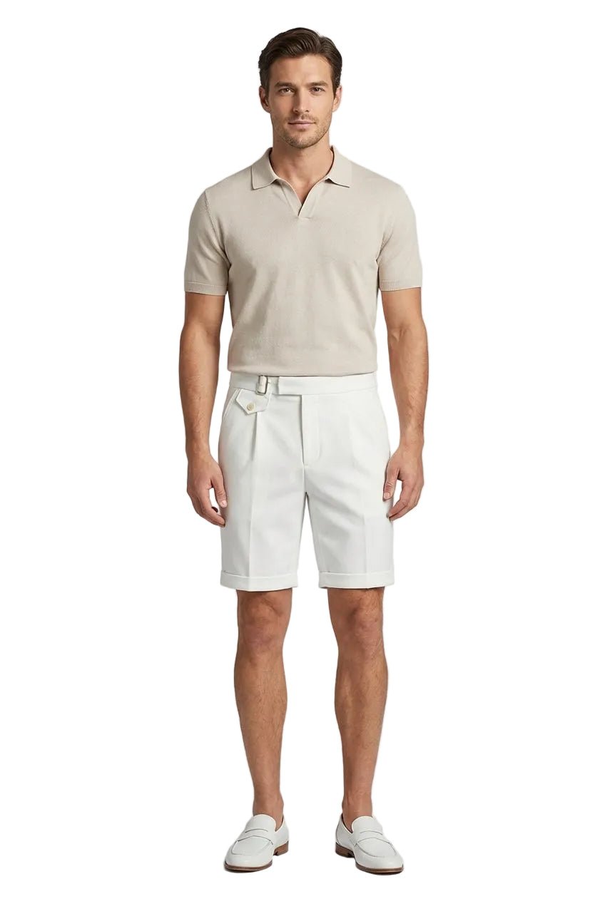 Lniane szorty męskie – zakładki, podwinięta nogawka - Arkadya Outlet - Men Shorts