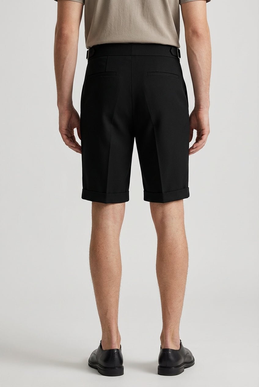 Lniane szorty męskie – zakładki, podwinięta nogawka - Arkadya Outlet - Men Shorts