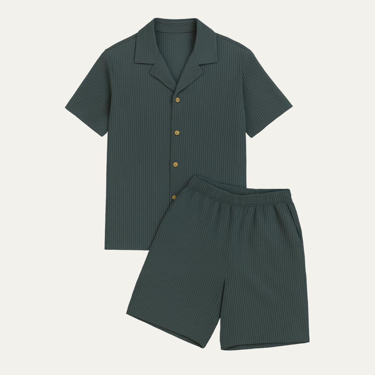 Lniany komplet męski – krótki rękaw, otwarty kołnierz - Arkadya Outlet - Men Set