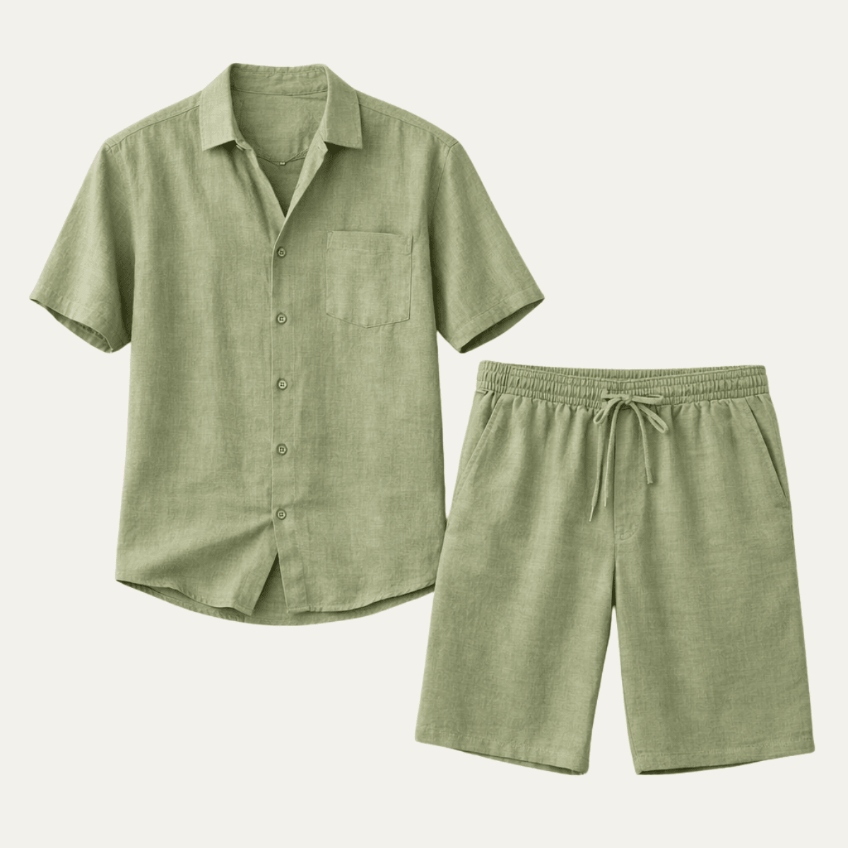 Lniany zestaw męski – koszula krótki rękaw, szorty - Arkadya Outlet - Men Set