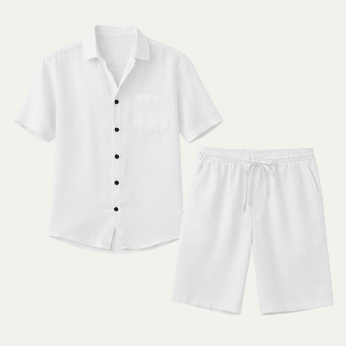 Lniany zestaw męski – koszula krótki rękaw, szorty - Arkadya Outlet - Men Set