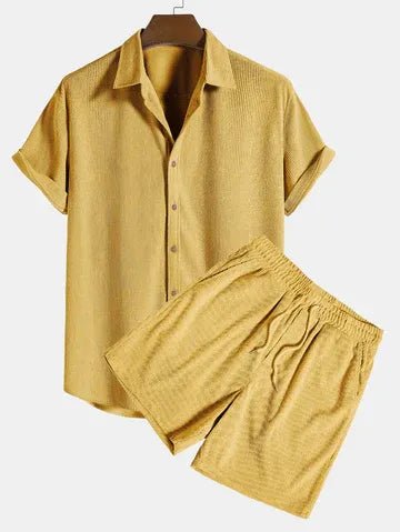Lniany zestaw męski – koszula, spodenki, sznurek - Arkadya Outlet - Men Set