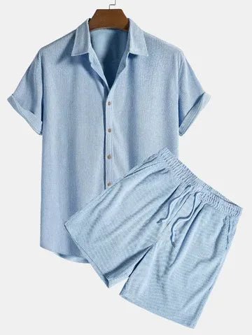 Lniany zestaw męski – koszula, spodenki, sznurek - Arkadya Outlet - Men Set