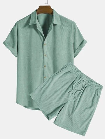 Lniany zestaw męski – koszula, spodenki, sznurek - Arkadya Outlet - Men Set