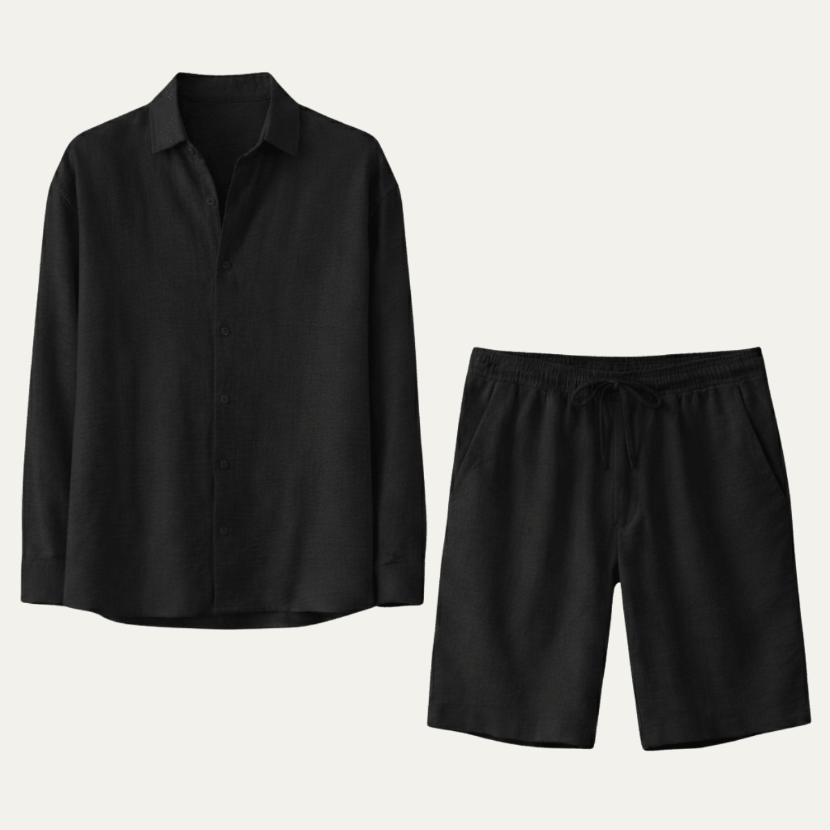 Lniany zestaw męski – koszula, szorty, guziki - Arkadya Outlet - Men Set