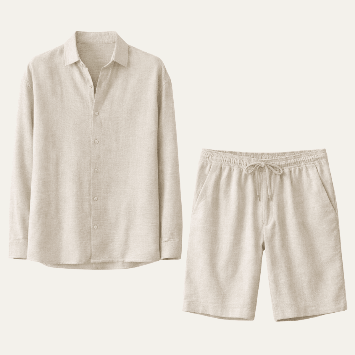 Lniany zestaw męski – koszula, szorty, guziki - Arkadya Outlet - Men Set