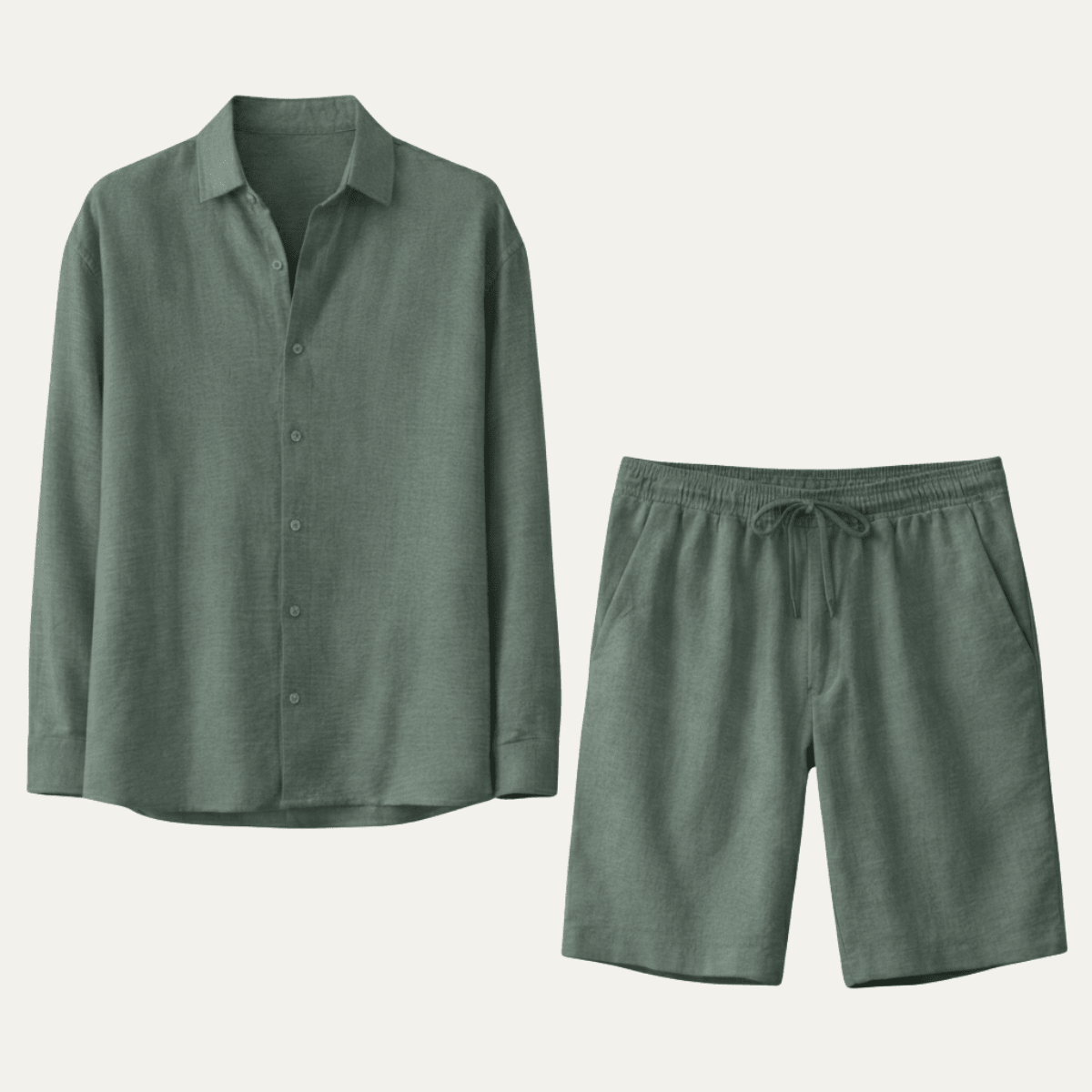 Lniany zestaw męski – koszula, szorty, guziki - Arkadya Outlet - Men Set