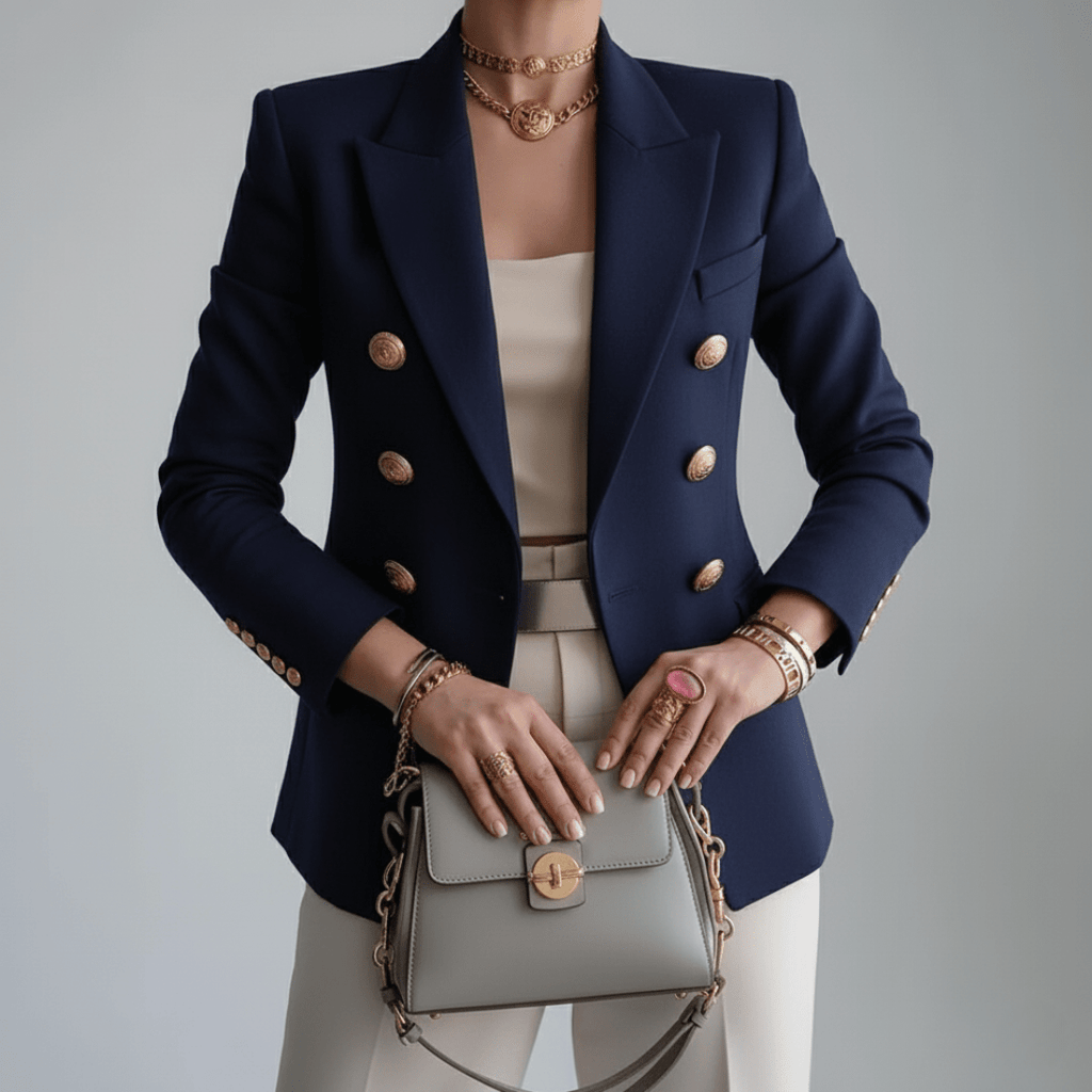 Marynarka damska dopasowana z usztywnioną sylwetką – klasyczny krój, fason biznesowy - Arkadya Outlet - Women Blazer