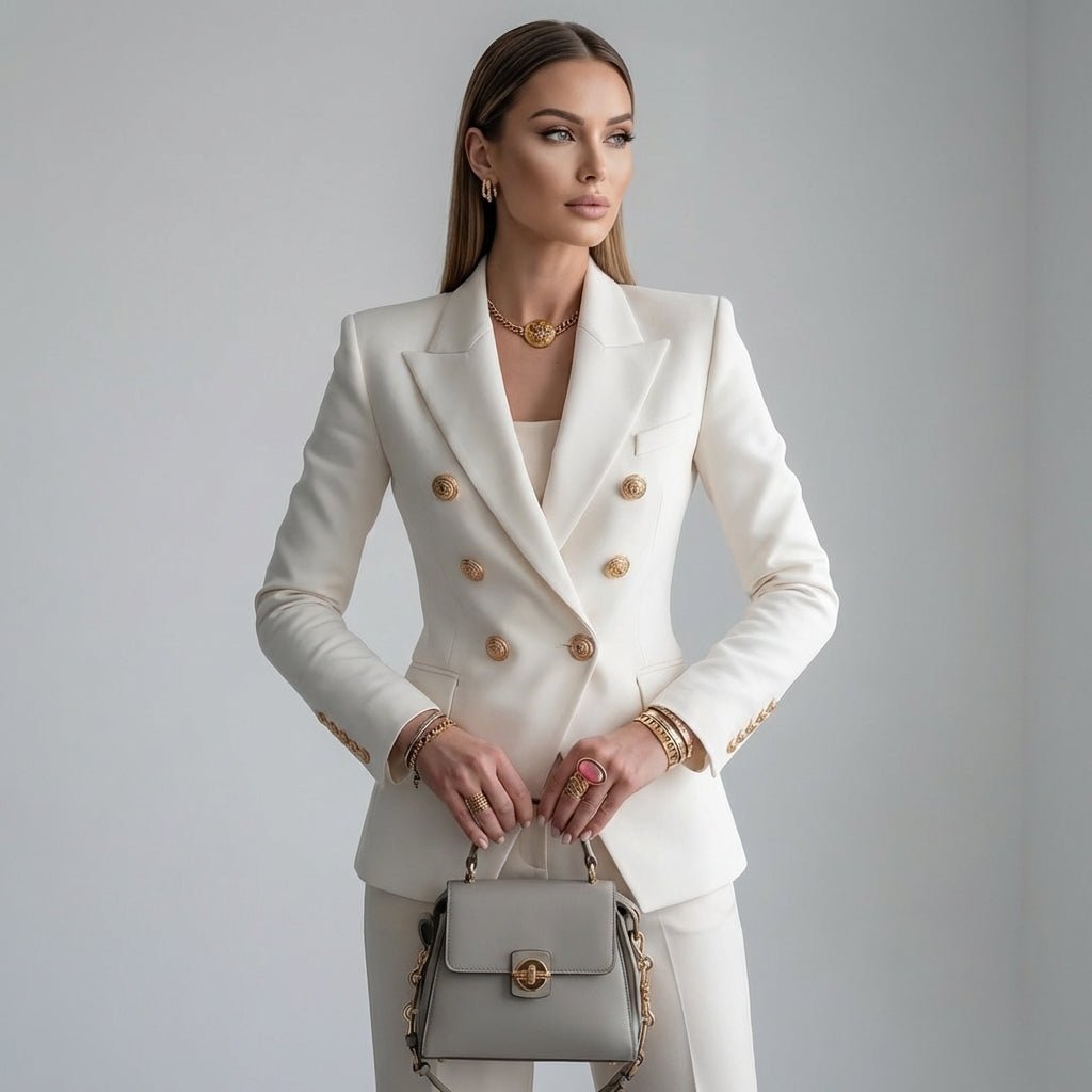 Marynarka damska dopasowana z usztywnioną sylwetką – klasyczny krój, fason biznesowy - Arkadya Outlet - Women Blazer