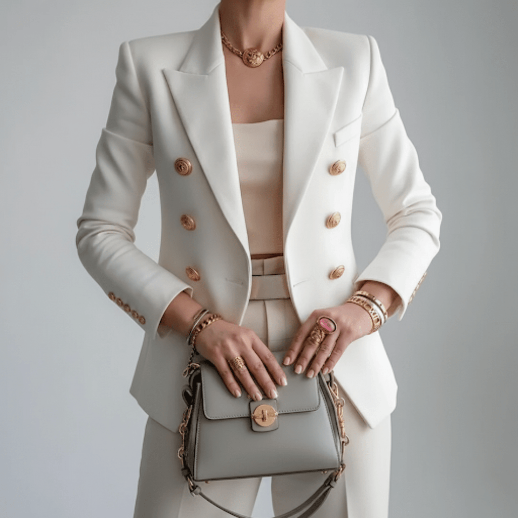 Marynarka damska dopasowana z usztywnioną sylwetką – klasyczny krój, fason biznesowy - Arkadya Outlet - Women Blazer