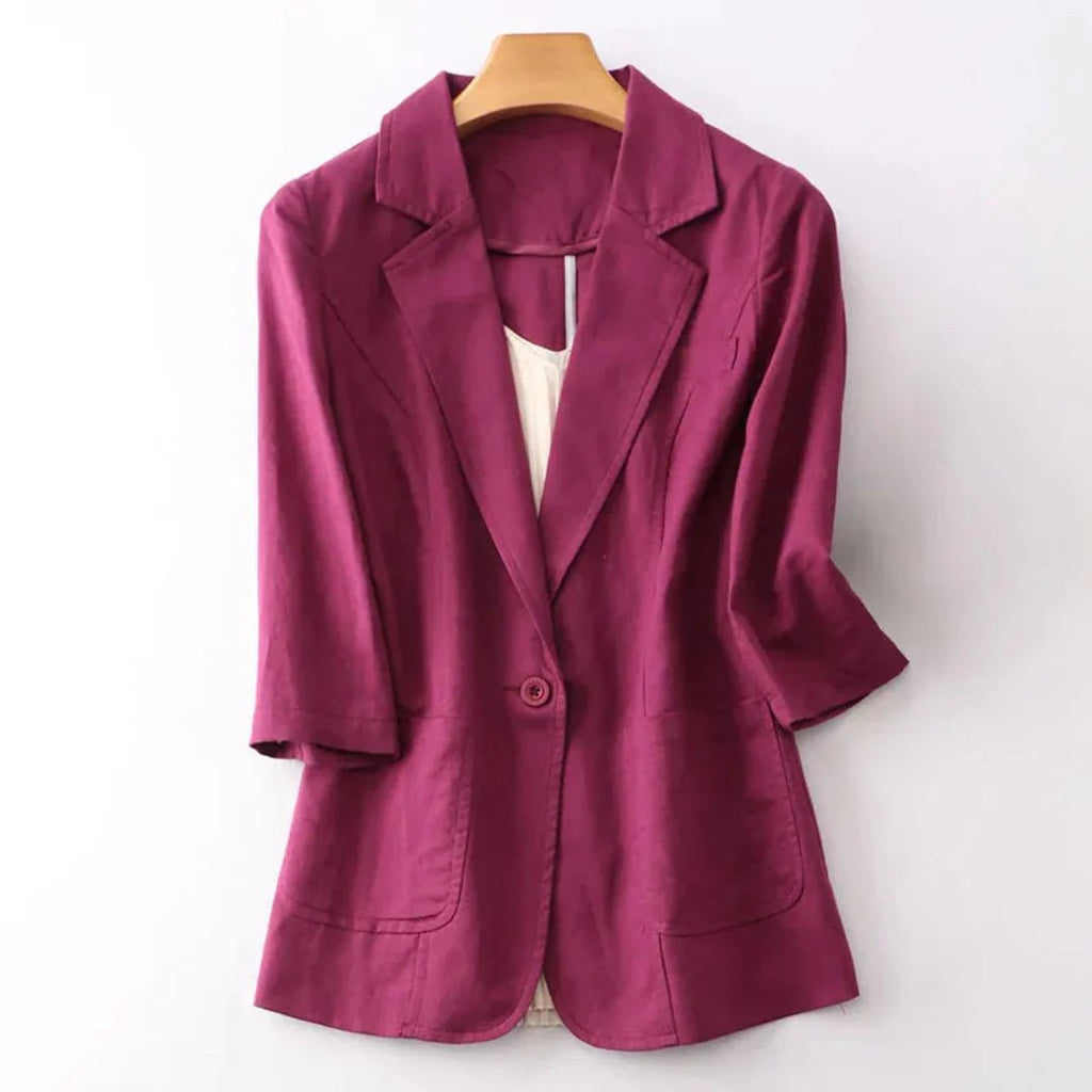 Marynarka damska luźny krój – rękaw 3/4, kieszenie - Arkadya Outlet - Women Blazer