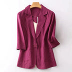 Marynarka damska luźny krój – rękaw 3/4, kieszenie - Arkadya Outlet - Women Blazer