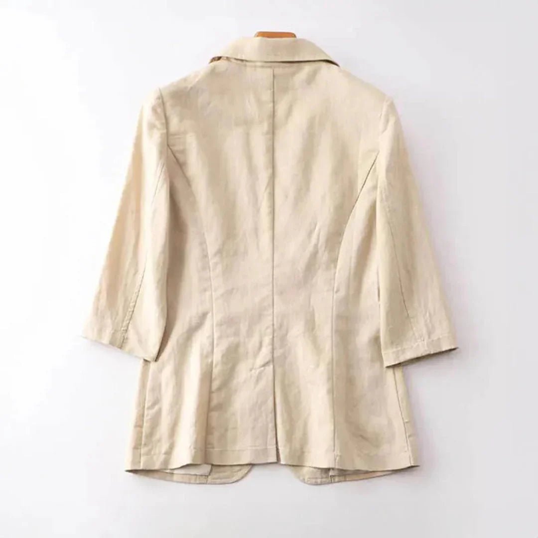 Marynarka damska luźny krój – rękaw 3/4, kieszenie - Arkadya Outlet - Women Blazer