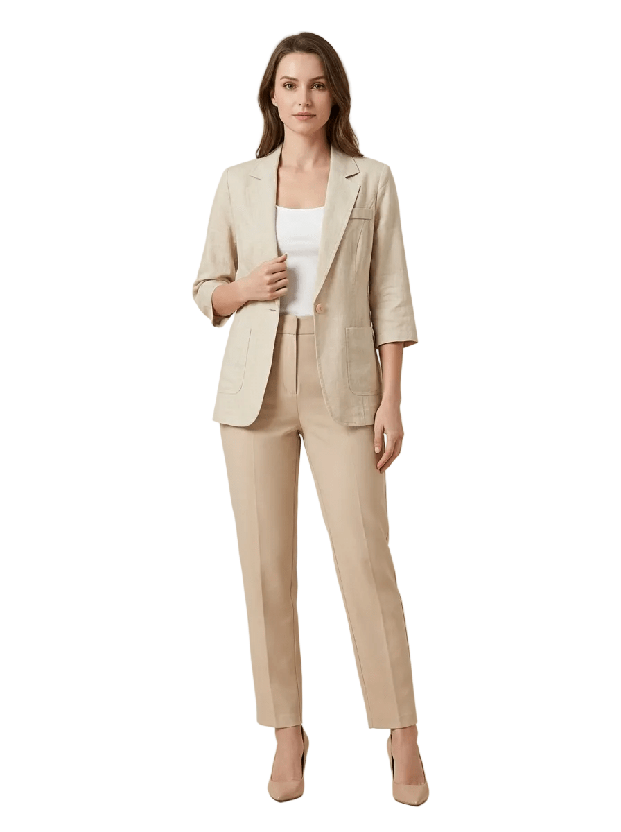 Marynarka damska luźny krój – rękaw 3/4, kieszenie - Arkadya Outlet - Women Blazer
