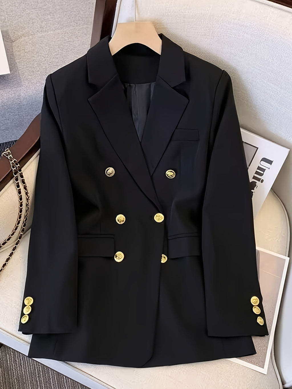 Marynarka damska płaszczowa z dwurzędowym zapięciem – sezon jesienno - zimowy - Arkadya Outlet - Women Blazer
