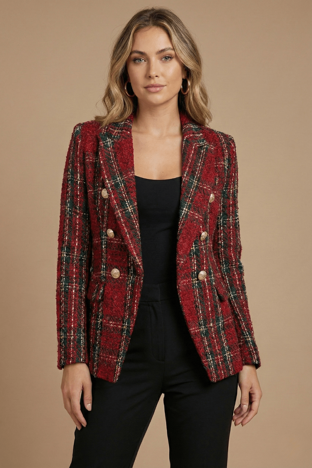 Marynarka damska wydłużona z dwurzędowym zapięciem – do noszenia zapiętej lub rozpiętej - Arkadya Outlet - Women Blazer