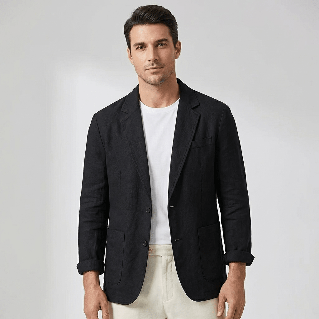 Marynarka męska – dwa guziki, naszywane kieszenie - Arkadya Outlet - Men Blazer