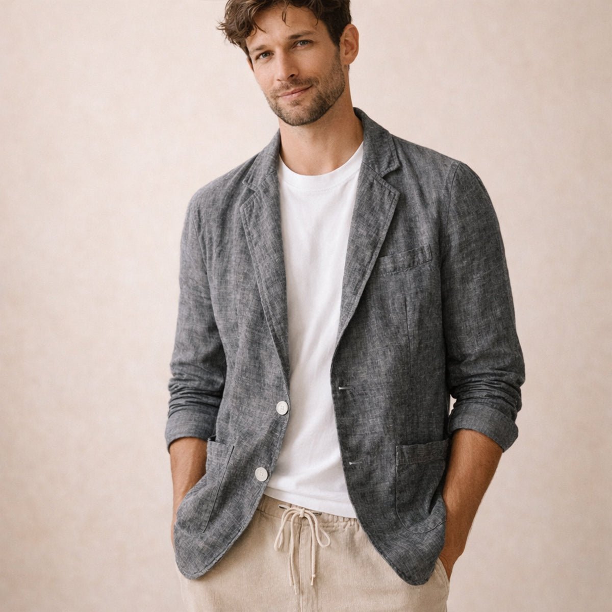 Marynarka męska luźny krój – guziki, klasyczne klapy - Arkadya Outlet - Men Blazer
