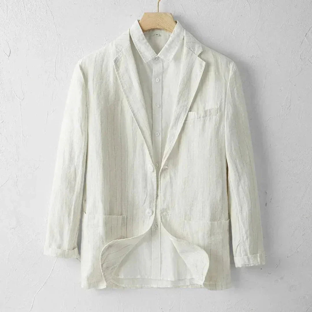 Marynarka męska w paski – dwa guziki, otwarte klapy - Arkadya Outlet - Men Blazer