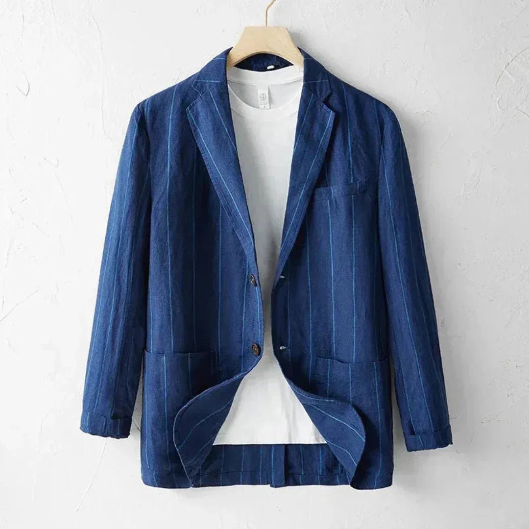 Marynarka męska w paski – dwa guziki, otwarte klapy - Arkadya Outlet - Men Blazer