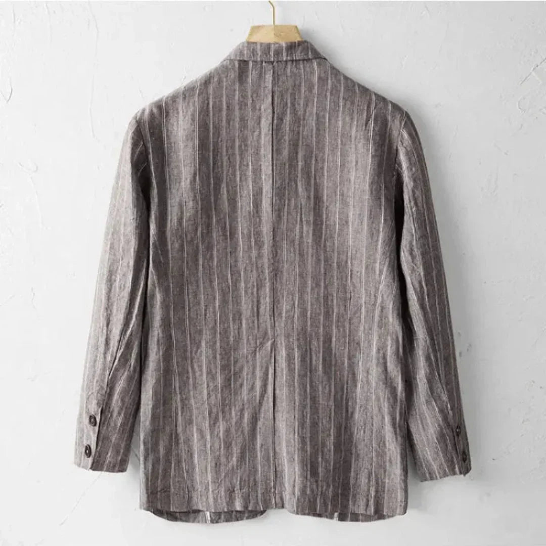 Marynarka męska w paski – dwa guziki, otwarte klapy - Arkadya Outlet - Men Blazer