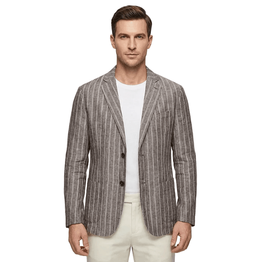 Marynarka męska w paski – dwa guziki, otwarte klapy - Arkadya Outlet - Men Blazer