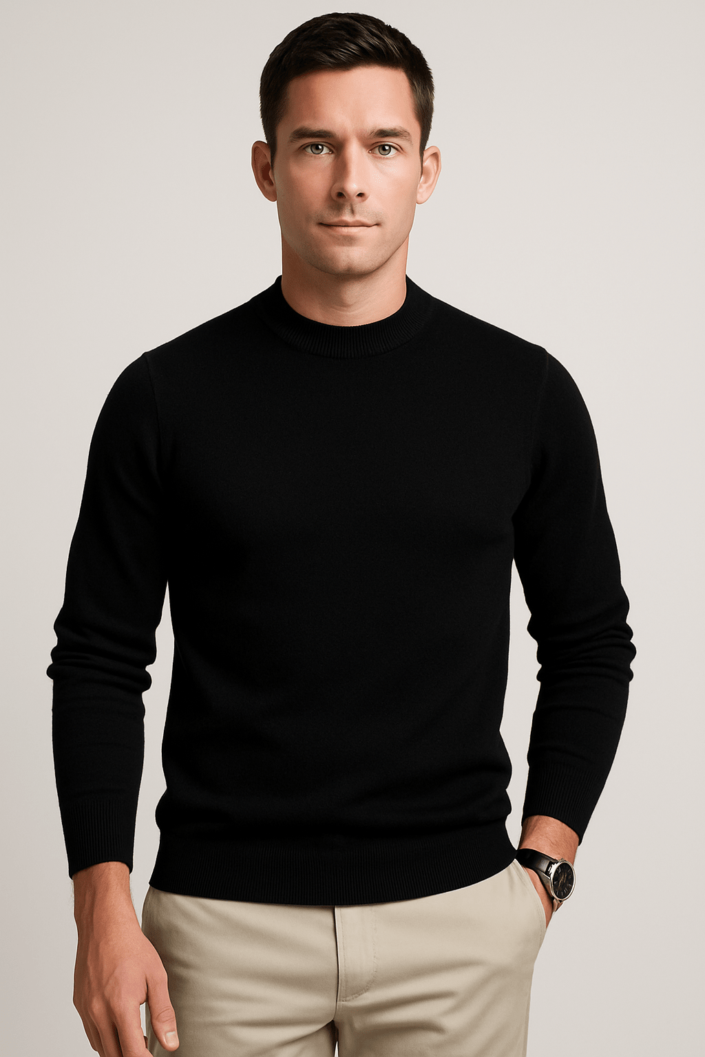 Męska Bluza | Prążkowany Dekolt i Krój do Warstwowego Noszenia - Arkadya Outlet - Sweaters