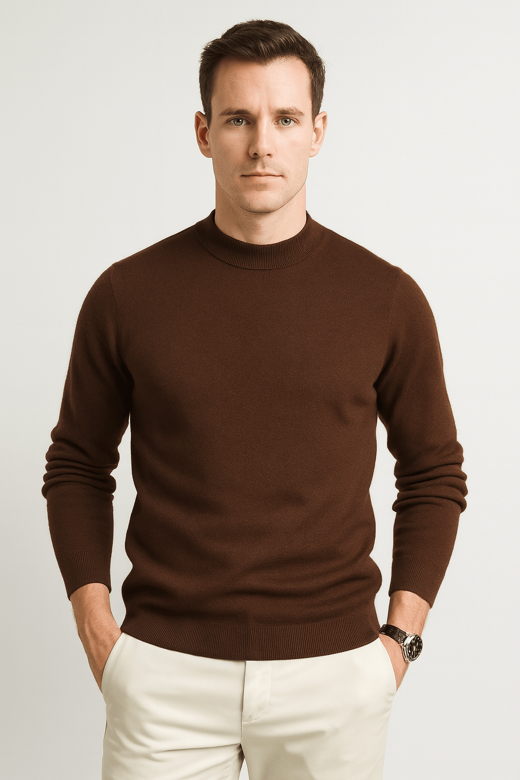 Męska Bluza | Prążkowany Dekolt i Krój do Warstwowego Noszenia - Arkadya Outlet - Sweaters