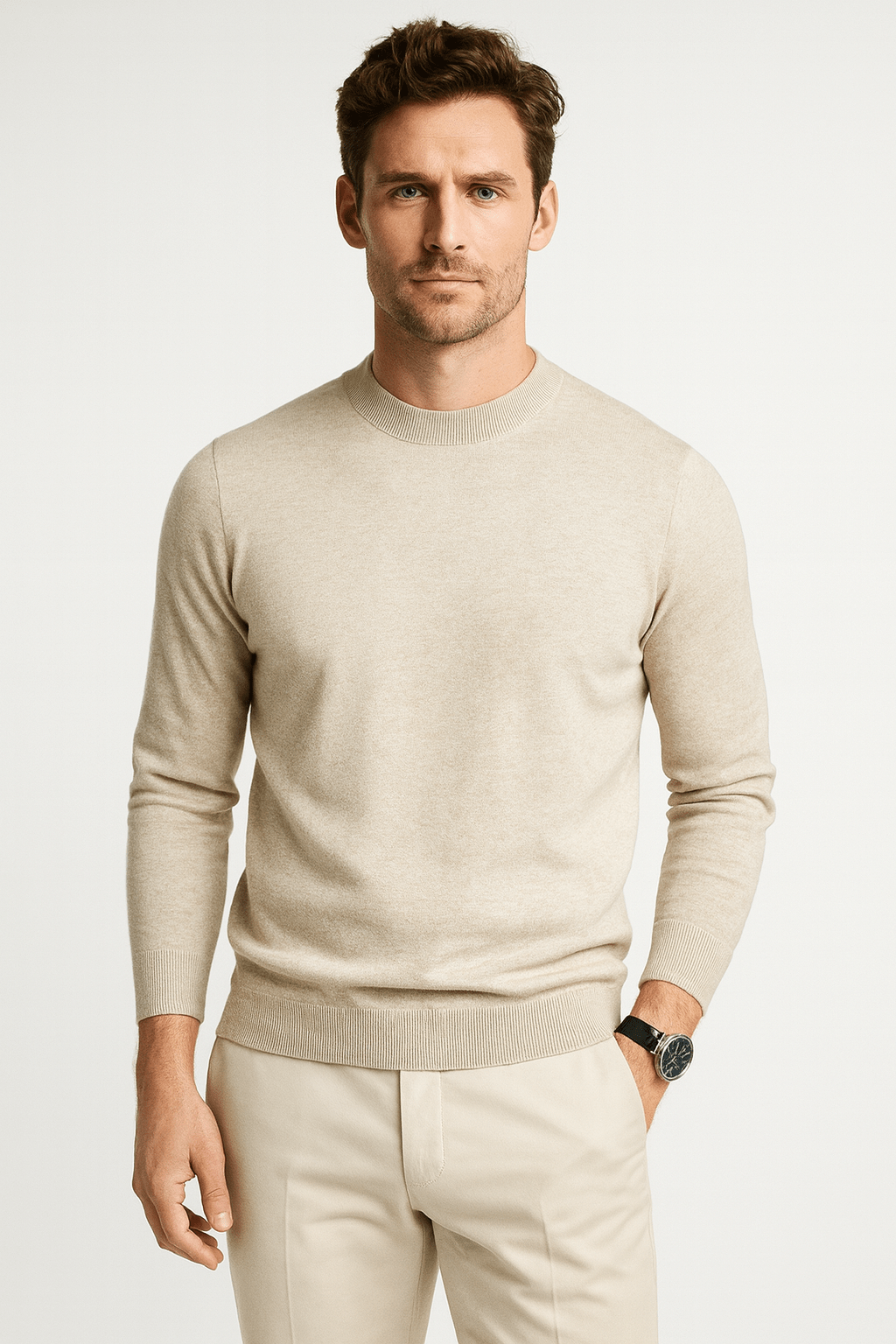 Męska Bluza | Prążkowany Dekolt i Krój do Warstwowego Noszenia - Arkadya Outlet - Sweaters