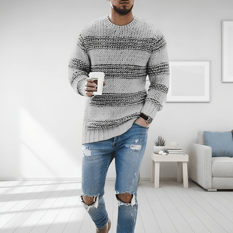 Męska Bluza | Prążkowany Splot z Okrągłym Dekoltem i Luźnym Krojem - Arkadya Outlet - Sweaters