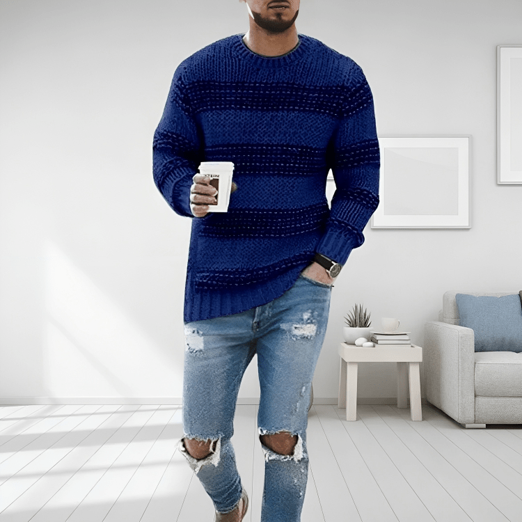 Męska Bluza | Prążkowany Splot z Okrągłym Dekoltem i Luźnym Krojem - Arkadya Outlet - Sweaters