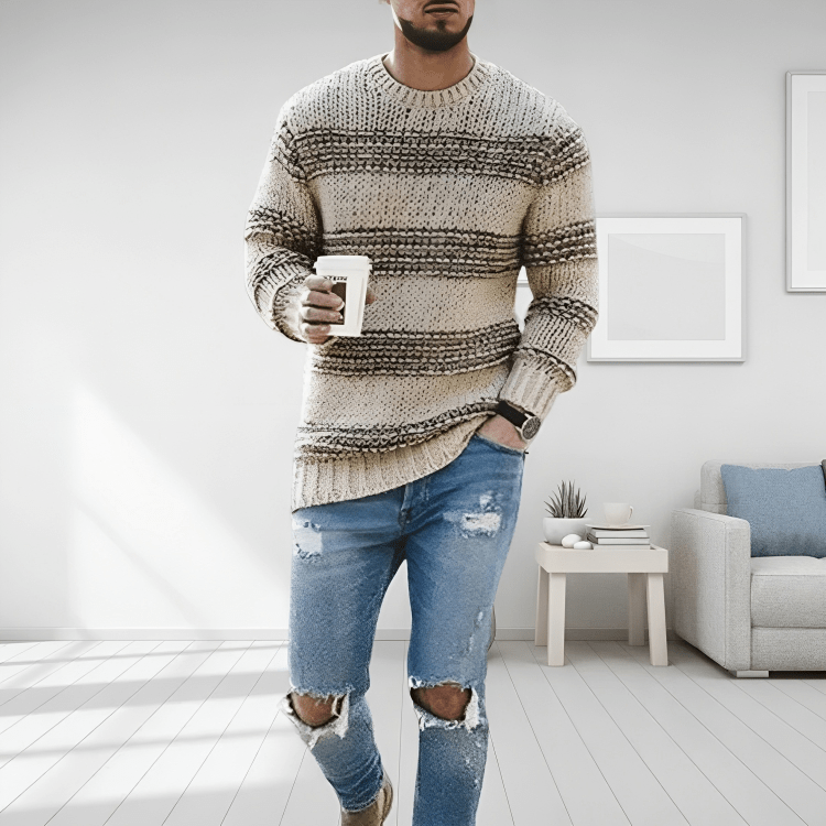 Męska Bluza | Prążkowany Splot z Okrągłym Dekoltem i Luźnym Krojem - Arkadya Outlet - Sweaters