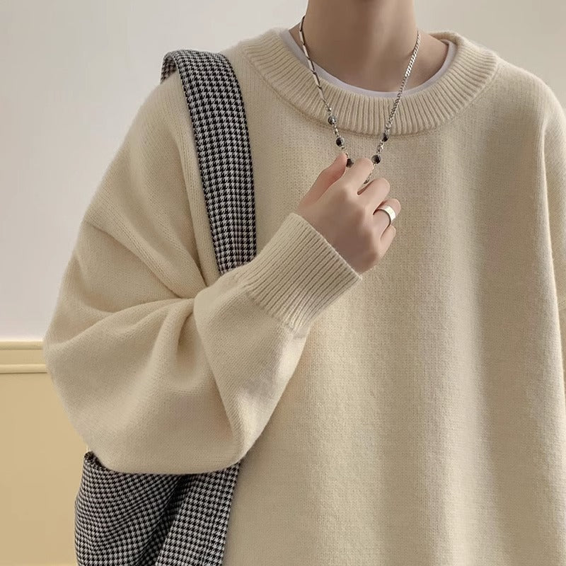 Męska Bluza z Dzianiny | Luźny Krój z Okrągłym Dekoltem - Arkadya Outlet - Sweaters