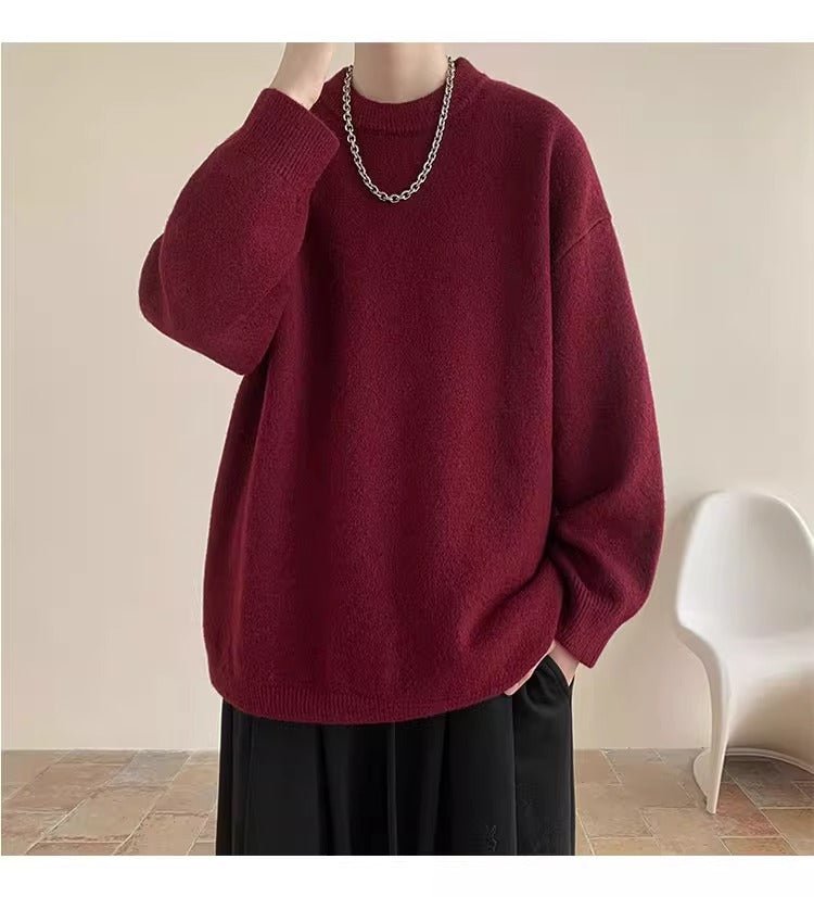 Męska Bluza z Dzianiny | Luźny Krój z Okrągłym Dekoltem - Arkadya Outlet - Sweaters