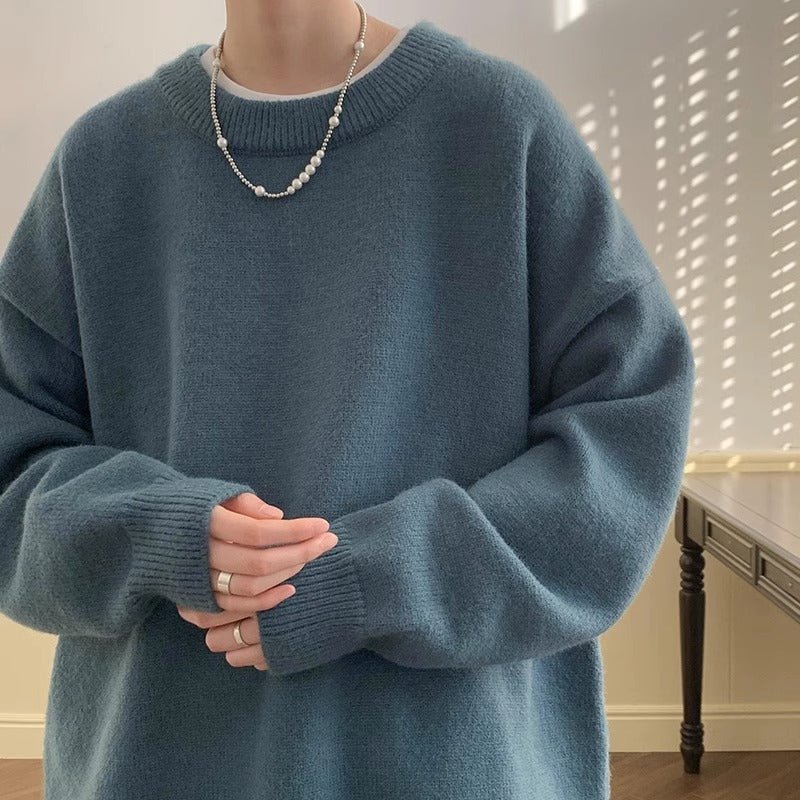 Męska Bluza z Dzianiny | Luźny Krój z Okrągłym Dekoltem - Arkadya Outlet - Sweaters