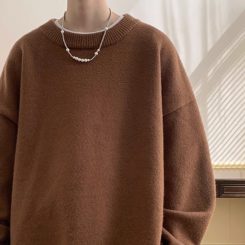 Męska Bluza z Dzianiny | Luźny Krój z Okrągłym Dekoltem - Arkadya Outlet - Sweaters