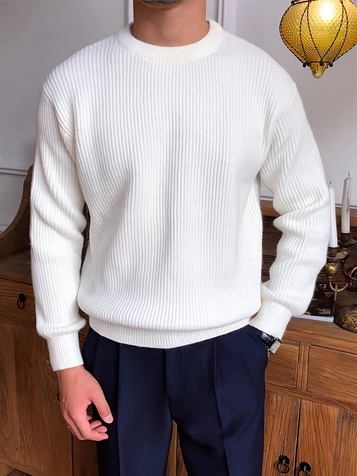 Męska Bluza z Dzianiny | Okrągły Dekolt i Regularny Krój - Arkadya Outlet - Sweaters