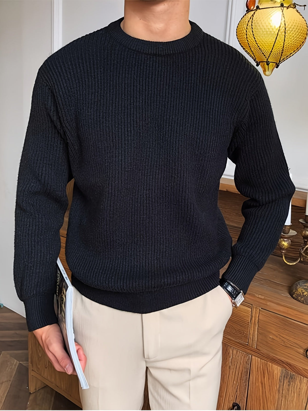 Męska Bluza z Dzianiny | Okrągły Dekolt i Regularny Krój - Arkadya Outlet - Sweaters